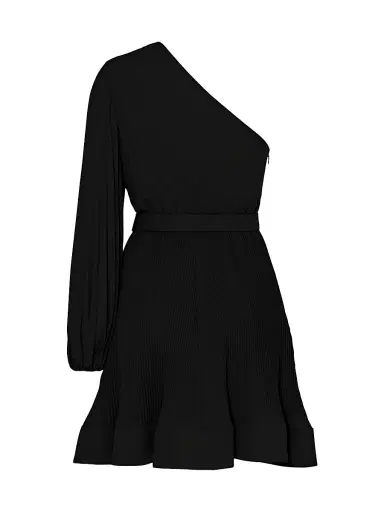 Milly Women's Linden Pleated One-Shoulder Minidress - Black | Thumbnail 3 Milly Women's Linden Pleated One-Shoulder Minidress - Black | Thumbnail 3
