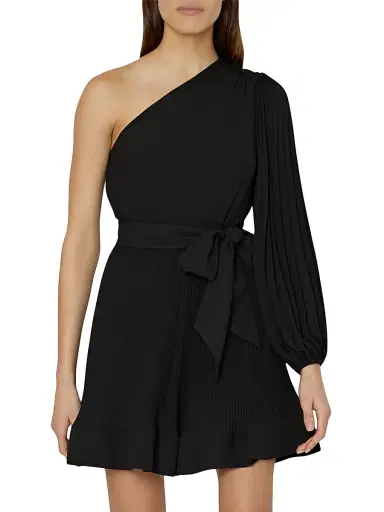 Milly Women's Linden Pleated One-Shoulder Minidress - Black | Thumbnail 4 Milly Women's Linden Pleated One-Shoulder Minidress - Black | Thumbnail 4