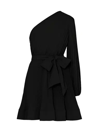 Milly Women's Linden Pleated One-Shoulder Minidress - Black | Thumbnail 1 Milly Women's Linden Pleated One-Shoulder Minidress - Black | Thumbnail 1