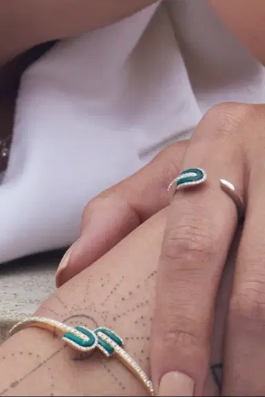 U LOS ANGELES Diamond Malachite U Mini Duo Bangle Bracelet | Thumbnail 2 U LOS ANGELES Diamond Malachite U Mini Duo Bangle Bracelet | Thumbnail 2