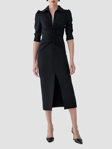 Carolina Herrera Women's Ruched Jersey Wool Midi-Dress - Black | Thumbnail 2 Carolina Herrera Women's Ruched Jersey Wool Midi-Dress - Black | Thumbnail 2