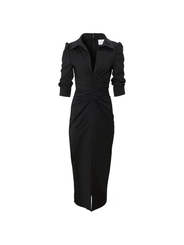 Women's Ruched Jersey Wool Midi-Dress - Black Women's Ruched Jersey Wool Midi-Dress - Black