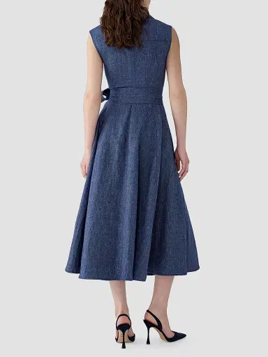 Carolina Herrera Women's Linen-Blend Sleeveless Trench Midi-Dress - Dark Blue | Thumbnail 3 Carolina Herrera Women's Linen-Blend Sleeveless Trench Midi-Dress - Dark Blue | Thumbnail 3