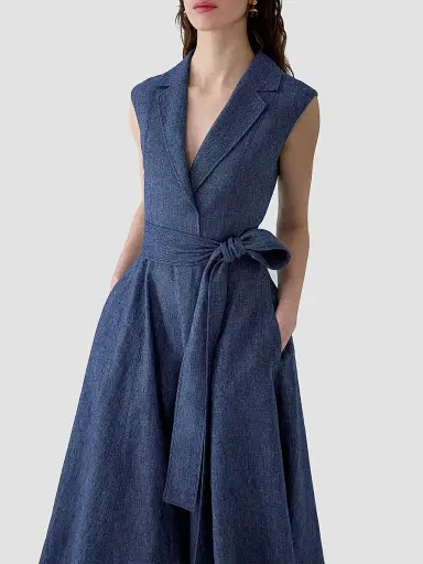 Carolina Herrera Women's Linen-Blend Sleeveless Trench Midi-Dress - Dark Blue | Thumbnail 4 Carolina Herrera Women's Linen-Blend Sleeveless Trench Midi-Dress - Dark Blue | Thumbnail 4