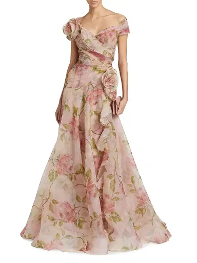 Teri Jon by Rickie Freeman Women's Floral Organza Tulle A-Line Gown - Blush Multi | Thumbnail 3 Teri Jon by Rickie Freeman Women's Floral Organza Tulle A-Line Gown - Blush Multi | Thumbnail 3