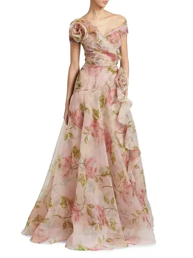 Teri Jon by Rickie Freeman Women's Floral Organza Tulle A-Line Gown - Blush Multi | Thumbnail 4 Teri Jon by Rickie Freeman Women's Floral Organza Tulle A-Line Gown - Blush Multi | Thumbnail 4