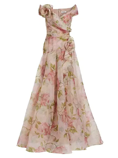 Teri Jon by Rickie Freeman Women's Floral Organza Tulle A-Line Gown - Blush Multi | Thumbnail 1 Teri Jon by Rickie Freeman Women's Floral Organza Tulle A-Line Gown - Blush Multi | Thumbnail 1