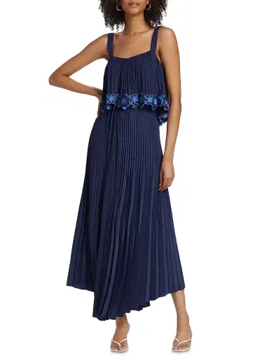 Ramy Brook Women's Elizabeth Pleated Floral Hem Top - Spring Navy | Thumbnail 2 Ramy Brook Women's Elizabeth Pleated Floral Hem Top - Spring Navy | Thumbnail 2
