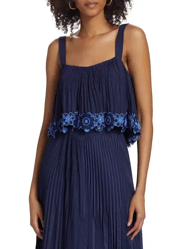 Ramy Brook Women's Elizabeth Pleated Floral Hem Top - Spring Navy | Thumbnail 3 Ramy Brook Women's Elizabeth Pleated Floral Hem Top - Spring Navy | Thumbnail 3