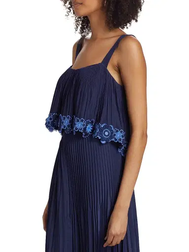 Ramy Brook Women's Elizabeth Pleated Floral Hem Top - Spring Navy | Thumbnail 4 Ramy Brook Women's Elizabeth Pleated Floral Hem Top - Spring Navy | Thumbnail 4