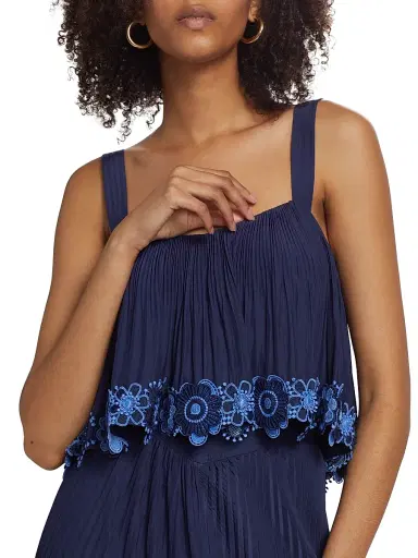 Ramy Brook Women's Elizabeth Pleated Floral Hem Top - Spring Navy | Thumbnail 6 Ramy Brook Women's Elizabeth Pleated Floral Hem Top - Spring Navy | Thumbnail 6
