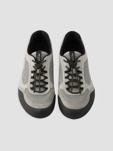 Prada Men's Speedrock Leather and Mesh Fabric Sneakers - Grey | Thumbnail 2 Prada Men's Speedrock Leather and Mesh Fabric Sneakers - Grey | Thumbnail 2