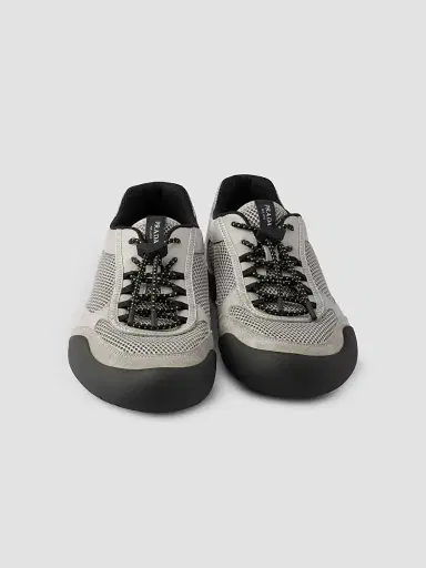 Prada Men's Speedrock Leather and Mesh Fabric Sneakers - Grey | Thumbnail 4 Prada Men's Speedrock Leather and Mesh Fabric Sneakers - Grey | Thumbnail 4