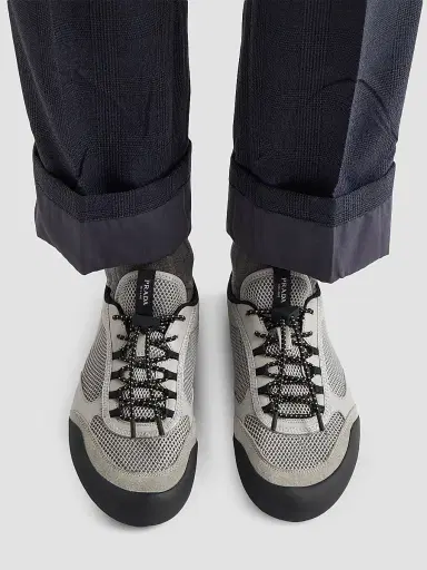 Prada Men's Speedrock Leather and Mesh Fabric Sneakers - Grey | Thumbnail 6 Prada Men's Speedrock Leather and Mesh Fabric Sneakers - Grey | Thumbnail 6