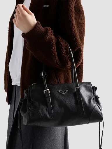 Prada Women's Bonnie Antiqued Leather Tote Bag - Black | Thumbnail 3 Prada Women's Bonnie Antiqued Leather Tote Bag - Black | Thumbnail 3