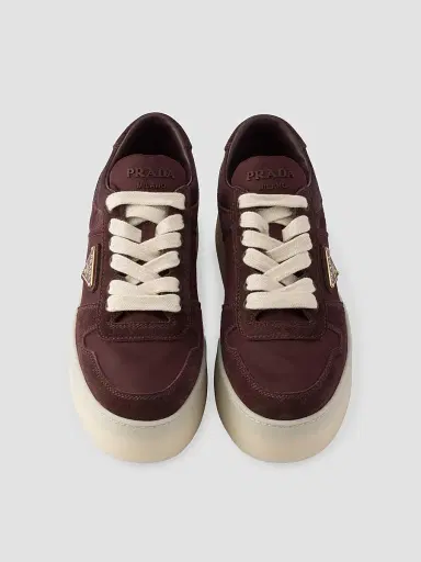 Prada Women's Downtown Bold Re-Nylon and Suede Sneakers - Dark Red - Size 11 | Thumbnail 2 Prada Women's Downtown Bold Re-Nylon and Suede Sneakers - Dark Red - Size 11 | Thumbnail 2