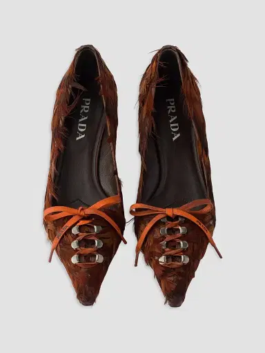 Prada Women's Feather Embellished Satin Pumps - Brown | Thumbnail 2 Prada Women's Feather Embellished Satin Pumps - Brown | Thumbnail 2