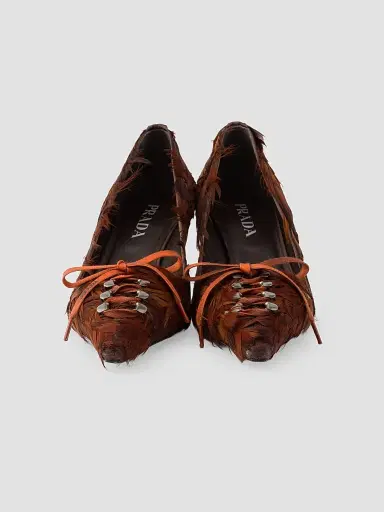 Prada Women's Feather Embellished Satin Pumps - Brown | Thumbnail 4 Prada Women's Feather Embellished Satin Pumps - Brown | Thumbnail 4