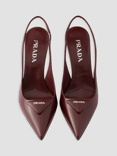 Prada Women's Brushed Leather Slingback Pumps - Dark Red | Thumbnail 2 Prada Women's Brushed Leather Slingback Pumps - Dark Red | Thumbnail 2