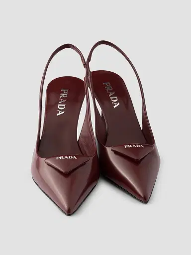 Prada Women's Brushed Leather Slingback Pumps - Dark Red | Thumbnail 4 Prada Women's Brushed Leather Slingback Pumps - Dark Red | Thumbnail 4