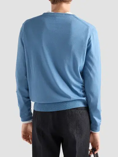 Prada Men's Worsted Wool Crewneck Sweater - Blue | Thumbnail 3 Prada Men's Worsted Wool Crewneck Sweater - Blue | Thumbnail 3