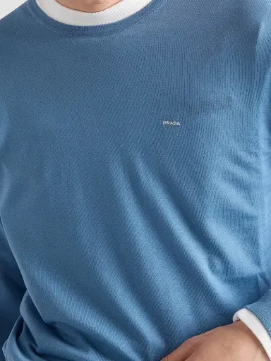 Prada Men's Worsted Wool Crewneck Sweater - Blue | Thumbnail 5 Prada Men's Worsted Wool Crewneck Sweater - Blue | Thumbnail 5