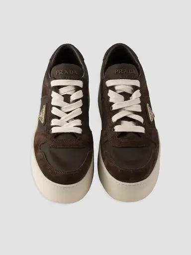 Prada Women's Downtown Bold Re-Nylon and Suede Sneakers - Dark Brown | Thumbnail 2 Prada Women's Downtown Bold Re-Nylon and Suede Sneakers - Dark Brown | Thumbnail 2