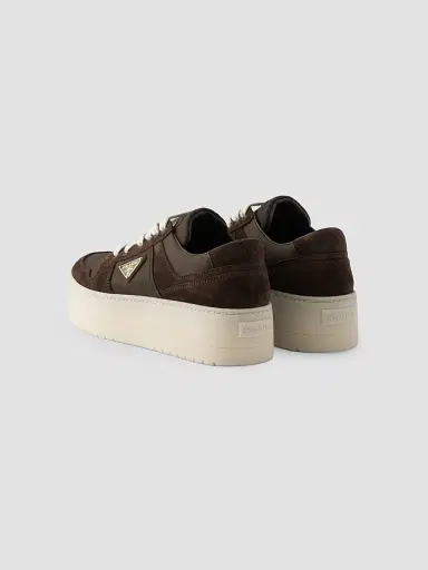 Prada Women's Downtown Bold Re-Nylon and Suede Sneakers - Dark Brown | Thumbnail 3 Prada Women's Downtown Bold Re-Nylon and Suede Sneakers - Dark Brown | Thumbnail 3