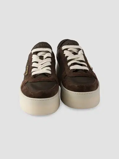 Prada Women's Downtown Bold Re-Nylon and Suede Sneakers - Dark Brown | Thumbnail 4 Prada Women's Downtown Bold Re-Nylon and Suede Sneakers - Dark Brown | Thumbnail 4