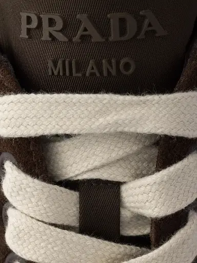 Prada Women's Downtown Bold Re-Nylon and Suede Sneakers - Dark Brown | Thumbnail 5 Prada Women's Downtown Bold Re-Nylon and Suede Sneakers - Dark Brown | Thumbnail 5
