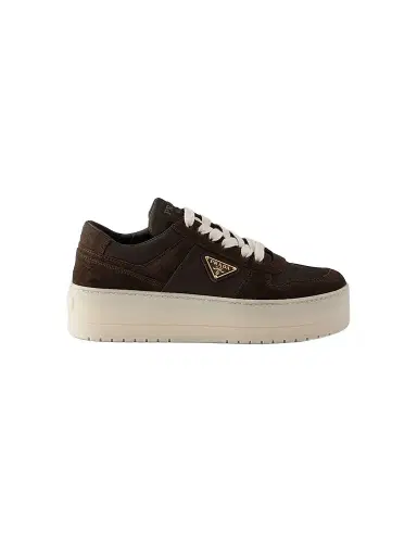 Prada Women's Downtown Bold Re-Nylon and Suede Sneakers - Dark Brown | Thumbnail 1 Prada Women's Downtown Bold Re-Nylon and Suede Sneakers - Dark Brown | Thumbnail 1