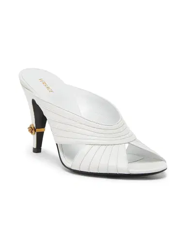 Versace Women's Medusa 90MM Leather Mules - White Gold | Thumbnail 2 Versace Women's Medusa 90MM Leather Mules - White Gold | Thumbnail 2
