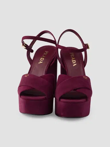 Prada Women's Suede Platform Sandals - Dark Red - Size 11.5 | Thumbnail 4 Prada Women's Suede Platform Sandals - Dark Red - Size 11.5 | Thumbnail 4