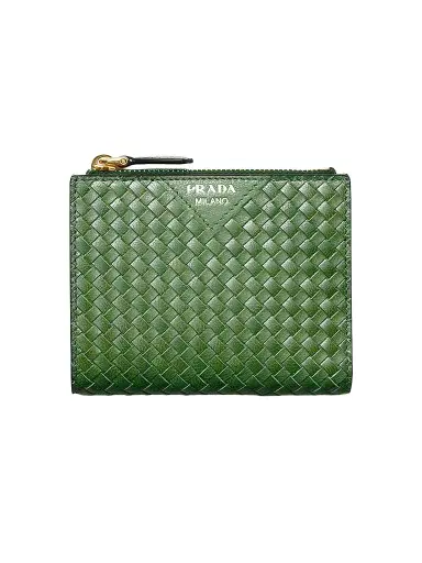 Prada Women's Woven Madras Leather Wallet - Green | Thumbnail 1 Prada Women's Woven Madras Leather Wallet - Green | Thumbnail 1