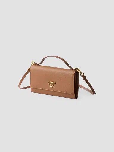 Prada Women's Saffiano Leather Wallet with Shoulder Strap - Brown Gold | Thumbnail 2 Prada Women's Saffiano Leather Wallet with Shoulder Strap - Brown Gold | Thumbnail 2