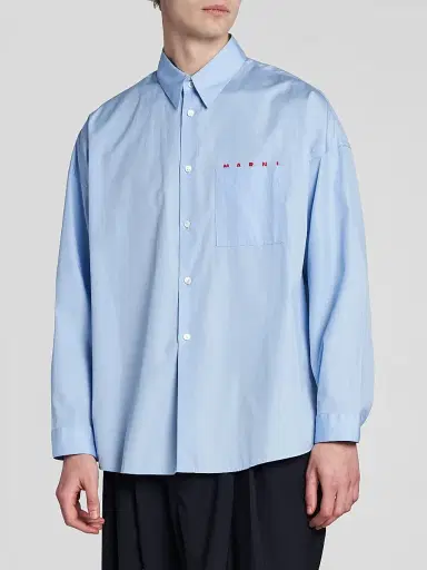Marni Men's Logo Cotton Poplin Shirt - Light Blue | Thumbnail 4 Marni Men's Logo Cotton Poplin Shirt - Light Blue | Thumbnail 4