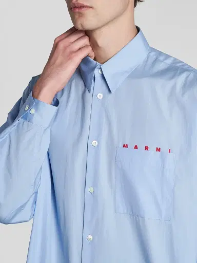 Marni Men's Logo Cotton Poplin Shirt - Light Blue | Thumbnail 5 Marni Men's Logo Cotton Poplin Shirt - Light Blue | Thumbnail 5