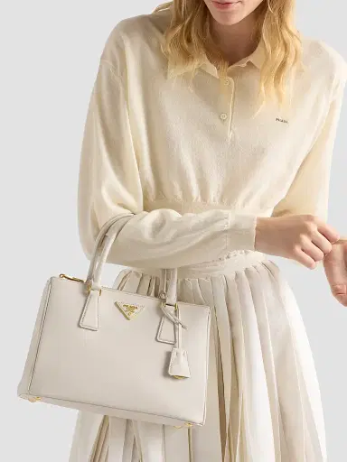 Prada Women's Medium Galleria Saffiano Leather Top Handle Bag - Chalk White | Thumbnail 2 Prada Women's Medium Galleria Saffiano Leather Top Handle Bag - Chalk White | Thumbnail 2