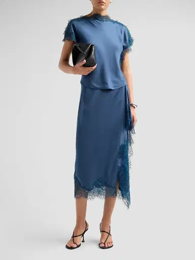 A.L.C. Women's Bree Satin Lace-Trimmed Midi Skirt - Ash Blue | Thumbnail 2 A.L.C. Women's Bree Satin Lace-Trimmed Midi Skirt - Ash Blue | Thumbnail 2