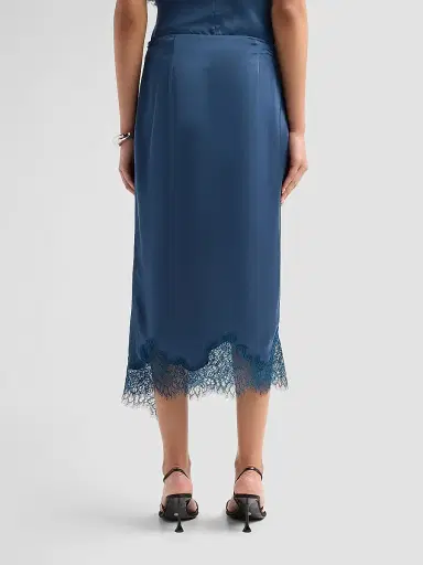 A.L.C. Women's Bree Satin Lace-Trimmed Midi Skirt - Ash Blue | Thumbnail 3 A.L.C. Women's Bree Satin Lace-Trimmed Midi Skirt - Ash Blue | Thumbnail 3