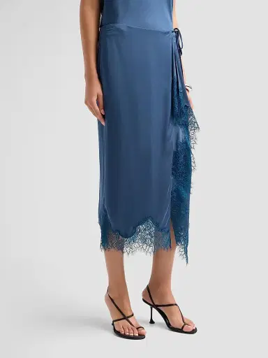 A.L.C. Women's Bree Satin Lace-Trimmed Midi Skirt - Ash Blue | Thumbnail 4 A.L.C. Women's Bree Satin Lace-Trimmed Midi Skirt - Ash Blue | Thumbnail 4