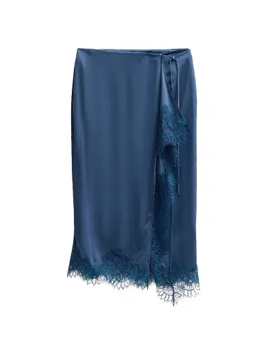 A.L.C. Women's Bree Satin Lace-Trimmed Midi Skirt - Ash Blue | Thumbnail 1 A.L.C. Women's Bree Satin Lace-Trimmed Midi Skirt - Ash Blue | Thumbnail 1