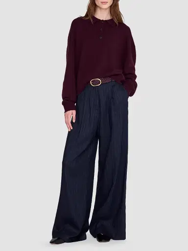ANINE BING Women's Lee Polo Sweater - Burgundy | Thumbnail 2 ANINE BING Women's Lee Polo Sweater - Burgundy | Thumbnail 2