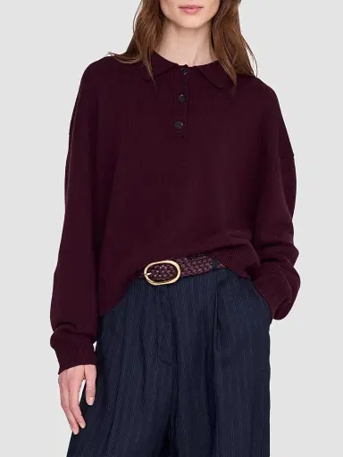 ANINE BING Women's Lee Polo Sweater - Burgundy | Thumbnail 4 ANINE BING Women's Lee Polo Sweater - Burgundy | Thumbnail 4