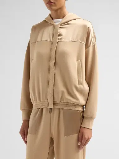 Ramy Brook Women's Fiona Satin-Trim Hooded Jacket - Camel - Size XL | Thumbnail 4 Ramy Brook Women's Fiona Satin-Trim Hooded Jacket - Camel - Size XL | Thumbnail 4