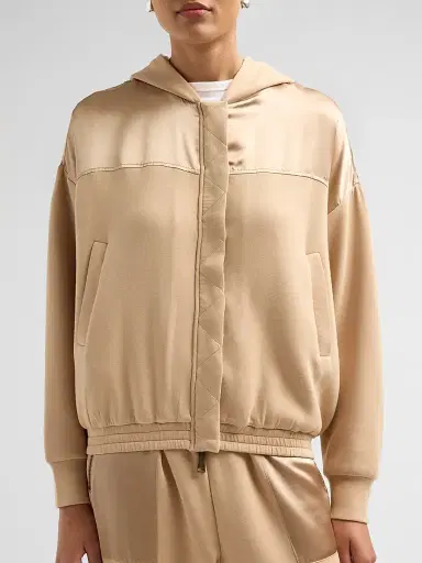 Ramy Brook Women's Fiona Satin-Trim Hooded Jacket - Camel - Size XL | Thumbnail 5 Ramy Brook Women's Fiona Satin-Trim Hooded Jacket - Camel - Size XL | Thumbnail 5