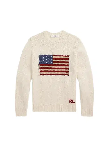 Ralph Lauren Purple Label Men's American Flag Cashmere Pullover Sweater - Classic Cream | Thumbnail 1 Ralph Lauren Purple Label Men's American Flag Cashmere Pullover Sweater - Classic Cream | Thumbnail 1