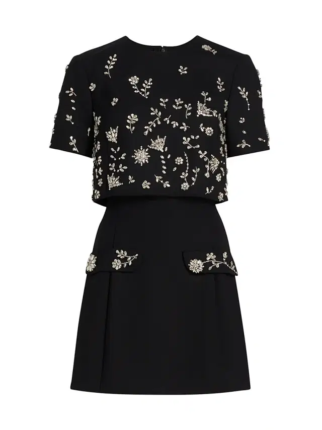 Women's Crystal Floral-Embroidered Cocktail Minidress & Top Set - Black Women's Crystal Floral-Embroidered Cocktail Minidress & Top Set - Black