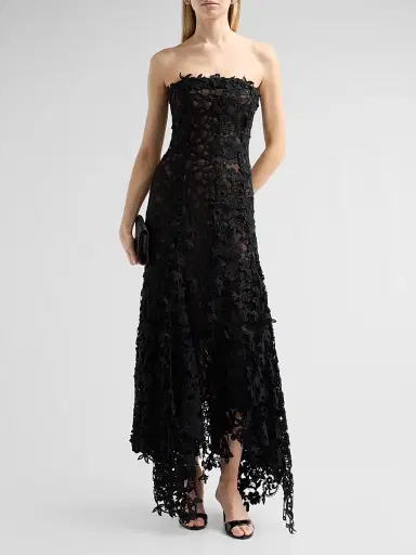 Oscar de la Renta Women's Leafy Fringe Botanical 3D Guipure Strapless Cocktail Dress - Black | Thumbnail 2 Oscar de la Renta Women's Leafy Fringe Botanical 3D Guipure Strapless Cocktail Dress - Black | Thumbnail 2