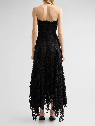 Oscar de la Renta Women's Leafy Fringe Botanical 3D Guipure Strapless Cocktail Dress - Black | Thumbnail 3 Oscar de la Renta Women's Leafy Fringe Botanical 3D Guipure Strapless Cocktail Dress - Black | Thumbnail 3